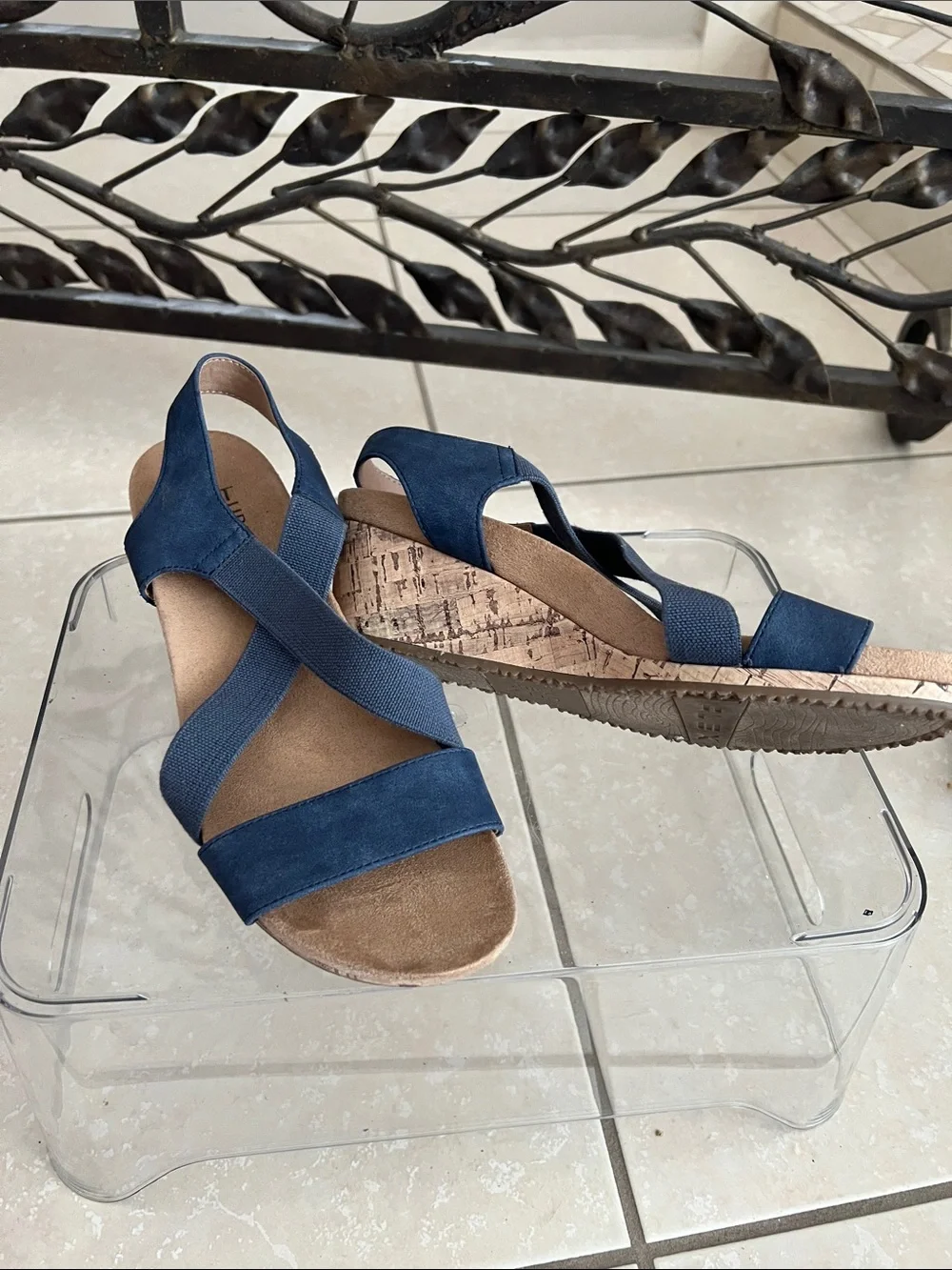 Naturalizer Navy Cork Wedge Sandals